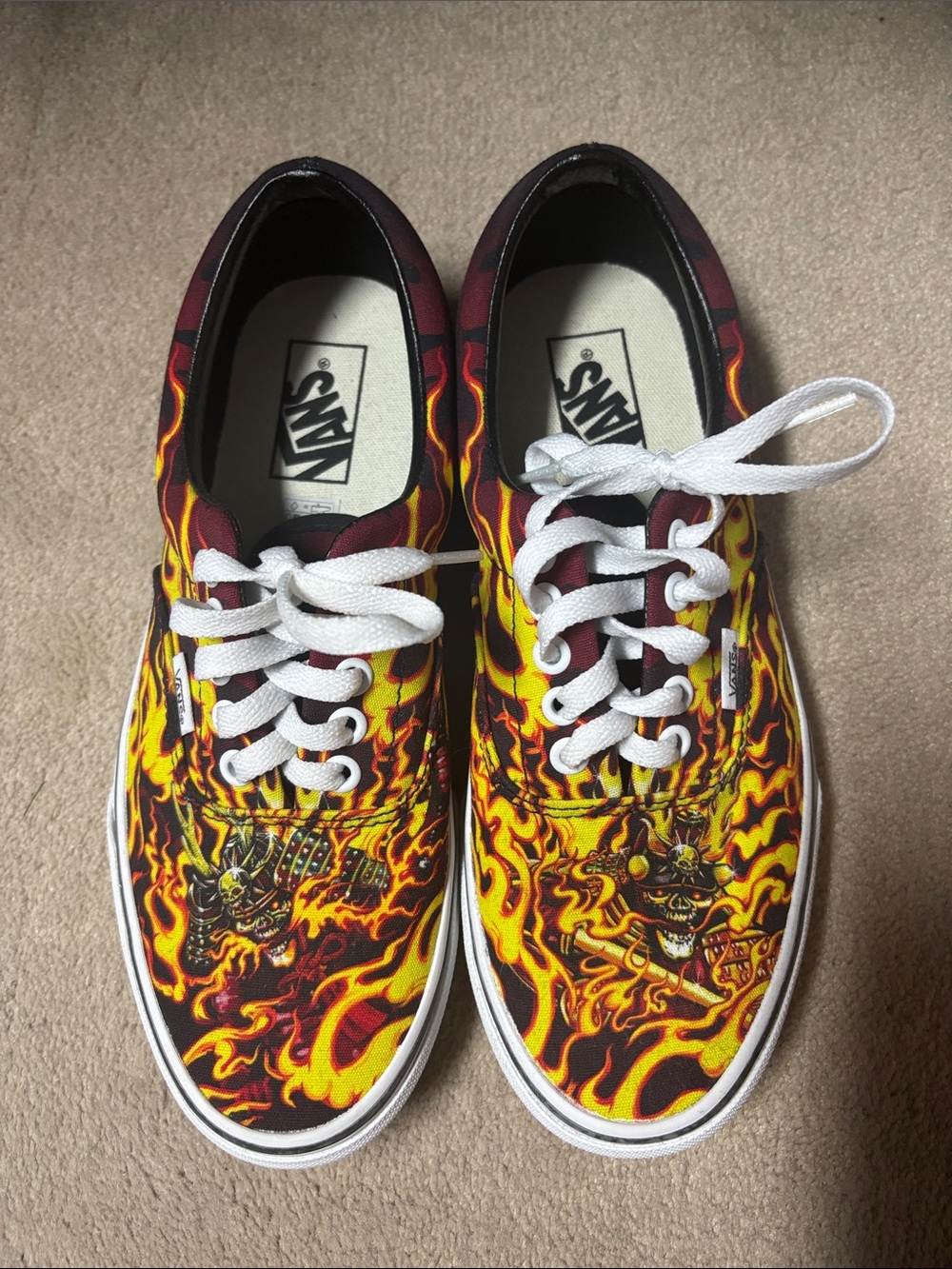 Vans men’s  Flame Skull Canvas Sneakers in Black and Yellow